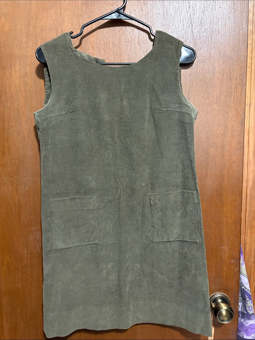 Vintage-Women’s Olive Corduroy Pinafore Dress